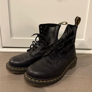 Dr. Martens Black Leather Boots with Yellow Stitching
